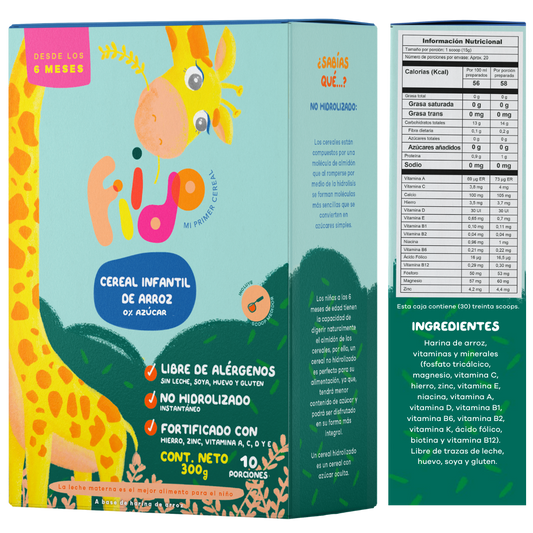 Fiido cereal infantil de arroz para bebés desde los 6 meses, sin azúcar añadida, libre de alérgenos y fortificado con hierro