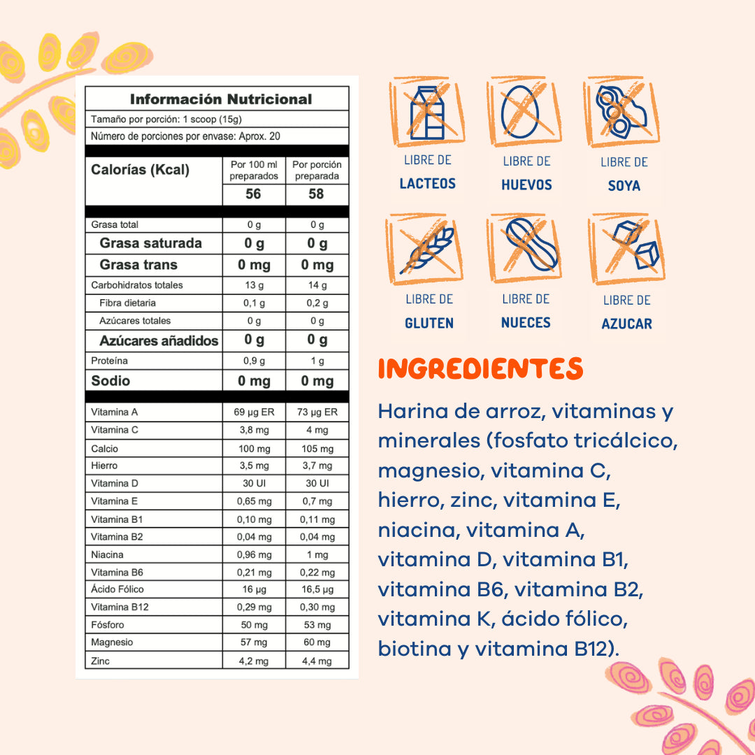Tabla de información nutricional de Fiido ® Cereal infantil