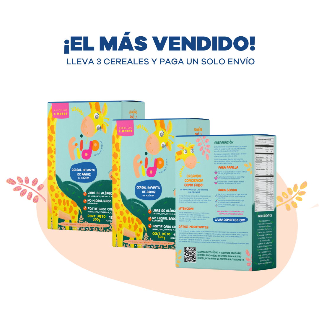 Kit x3 Fiido cereal infantil de arroz sin azúcar añadida para bebés desde los 6 meses, opción práctica para la alimentación complementaria