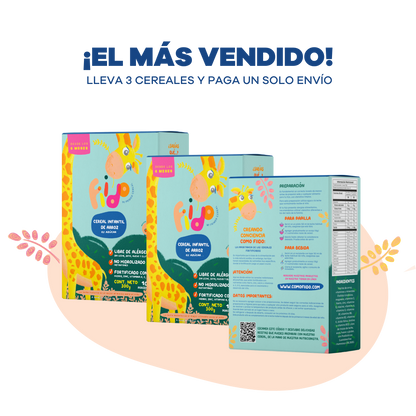 Kit x3 Fiido cereal infantil de arroz sin azúcar añadida para bebés desde los 6 meses, opción práctica para la alimentación complementaria